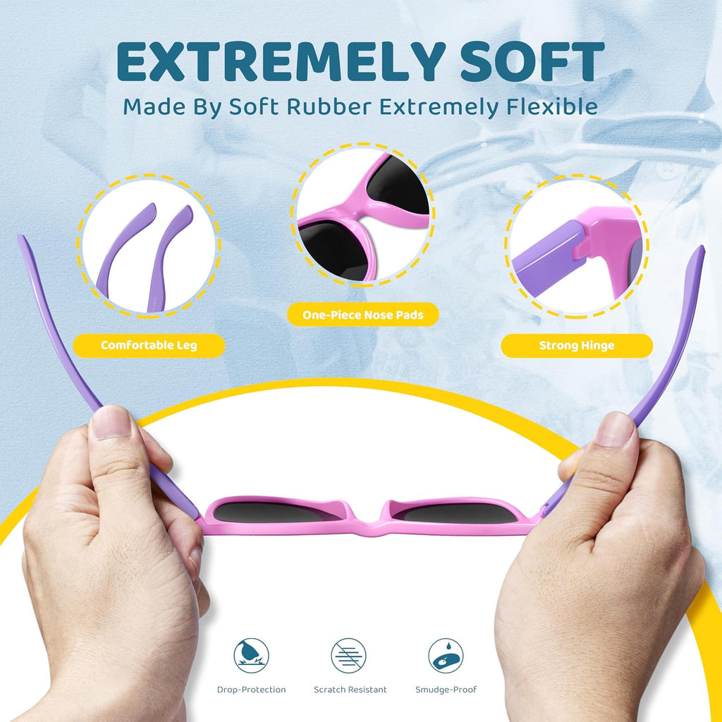 Kids Sunglasses Polarized UV400 TPE with Strap for Boys Girls RBK004
