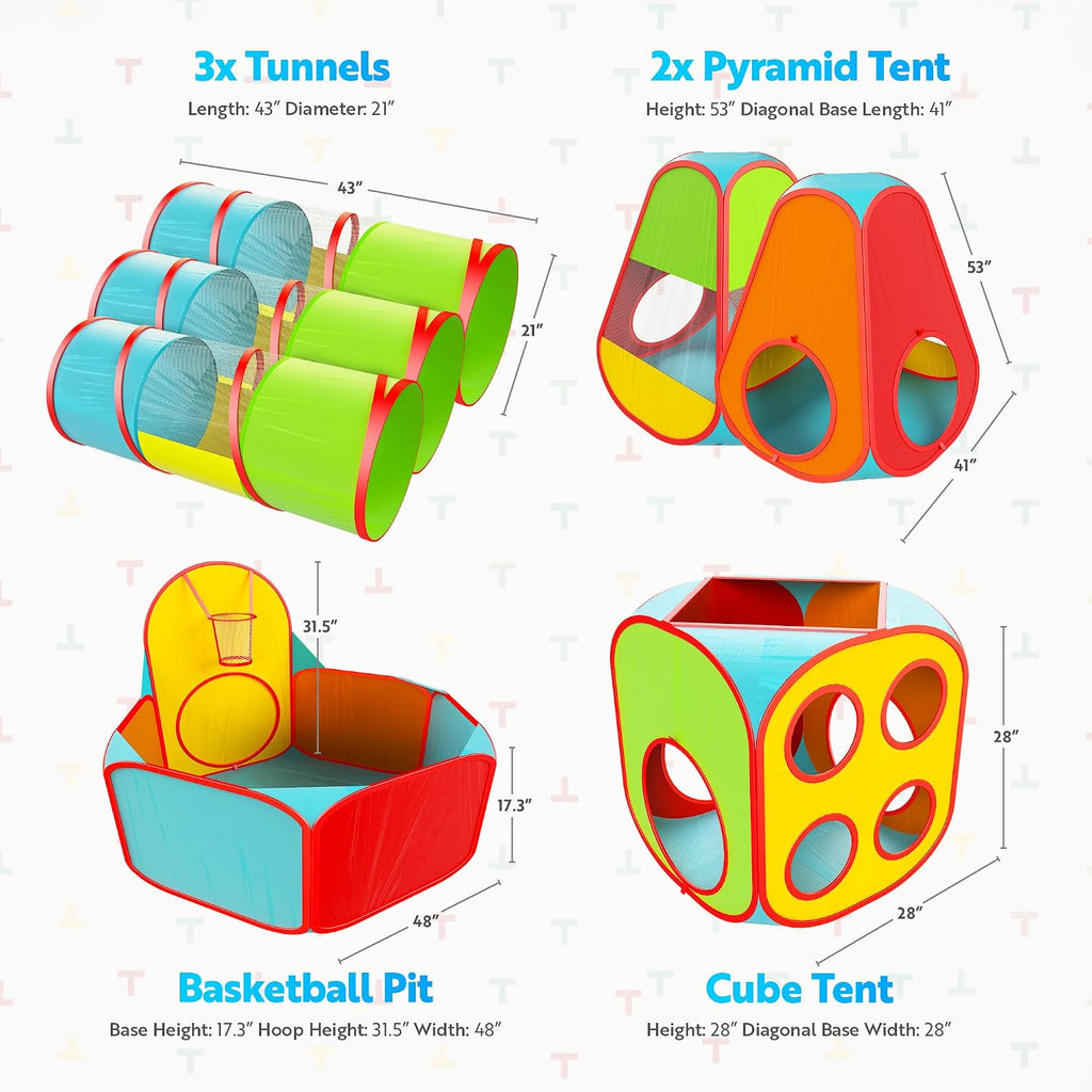 7pc Kids pop up Play Tent, Crawl Tunnel & Ball Pit for Toddlers