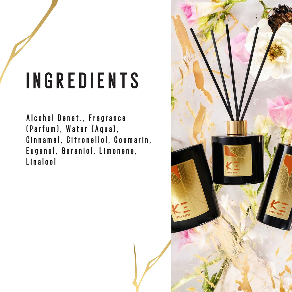 Amber Woods Reed Diffuser - Warm Woody Scent with Spiced Notes - Cedarwood & Amber Wood for Cozy Ambiance