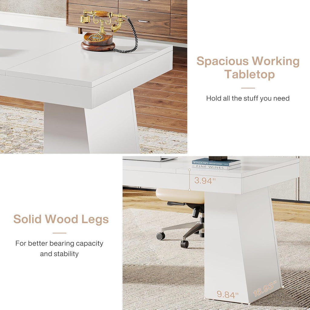 55 Inches Executive Desk, Mid-Century Modern Home Office Desk