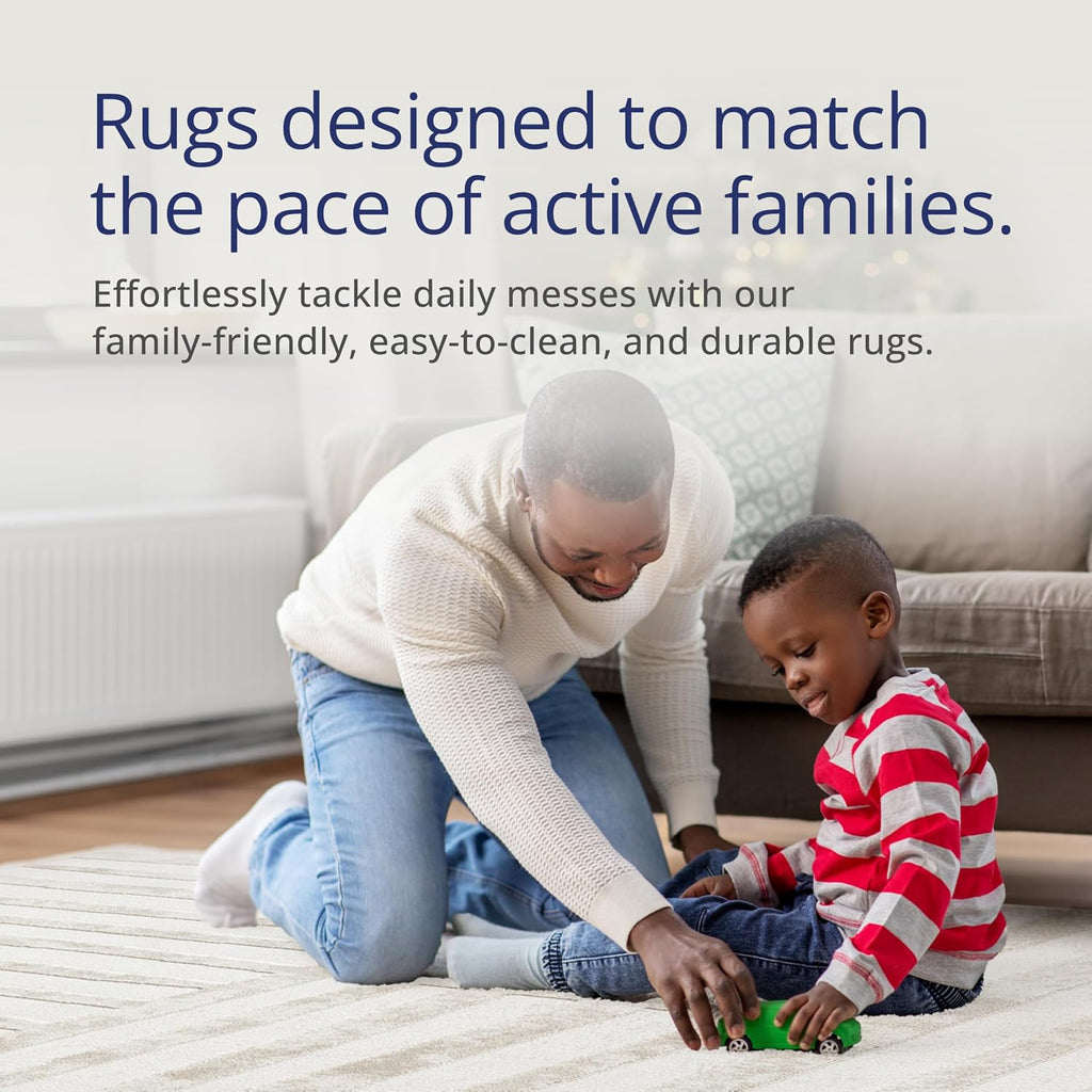 Beige Area Rug - - Living Room & Bedroom - Abstract Stripe Design - Indoor Use - Easy to Clean, Stain