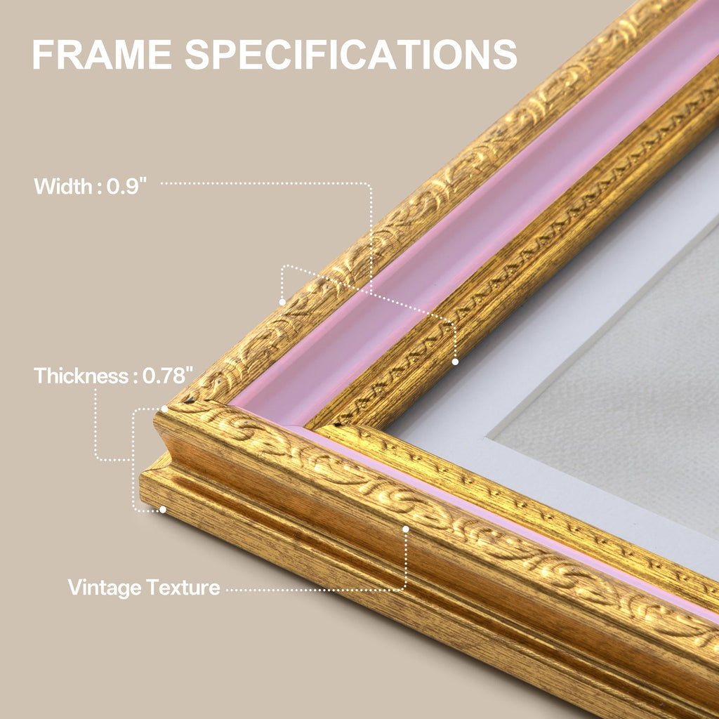 8x10 Vintage Picture Frame, Glass Cover, Pink Gold, 2-Pack