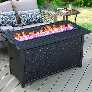 45 Inches Outdoor Rectangular Propane Fire Pit Table,Black | 50000 BTU Gas Iron Plate Embossing Fire Table with Lid