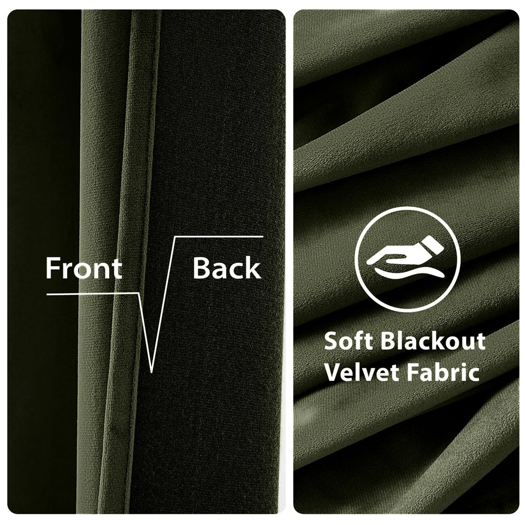 Olive Velvet Blackout Curtains Green 52 x 90 Inch Length 2 Panels