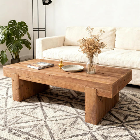 Solid Wood Coffee Table 47.6-Inch Rectangular Coffee Table,Farmhouse Cocktail Center Tables with Thicken Top and
