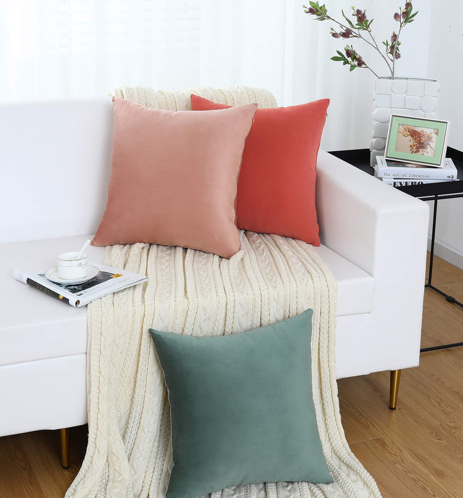 Set of 2 Comfy Soft Velvet Throw Pillow Covers for Sofa Couch Invisible Zipper Decorative Solid Square Cushion Cases