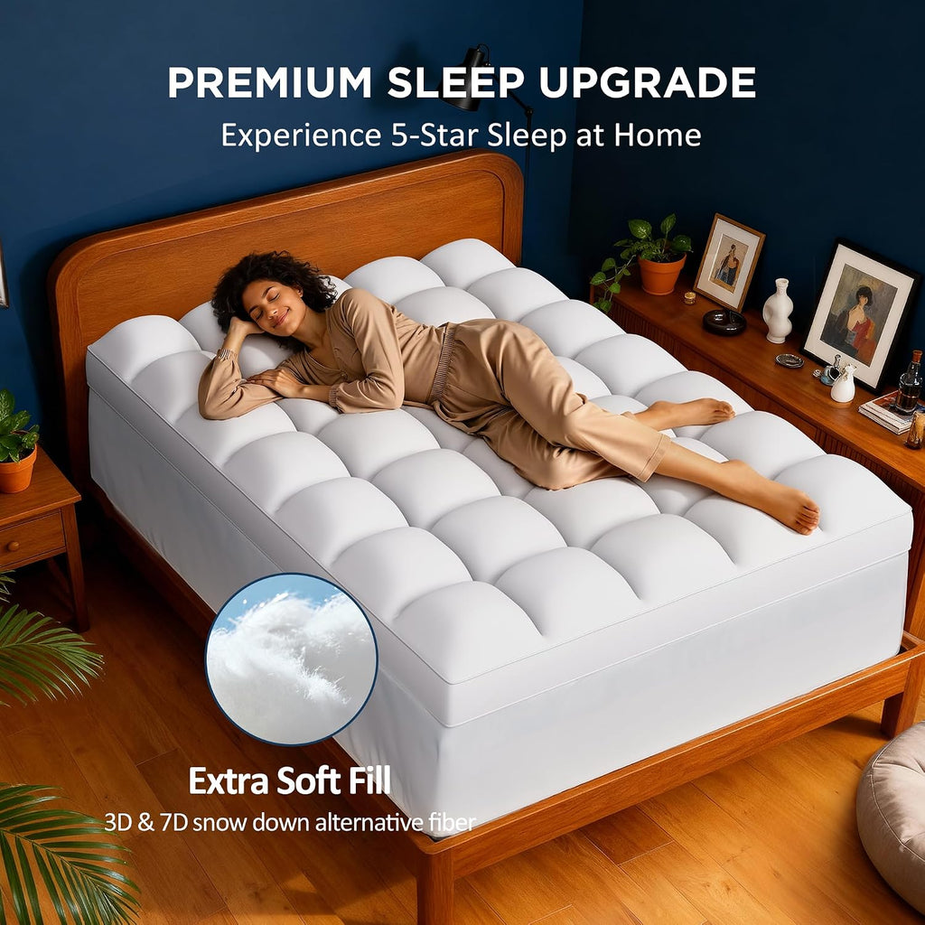 Queen Size Dual Layer 4 Inch Memory Foam Mattress Topper | 2 In Cooling Gel Memory Foam and 2 In Washable Soft Pillow
