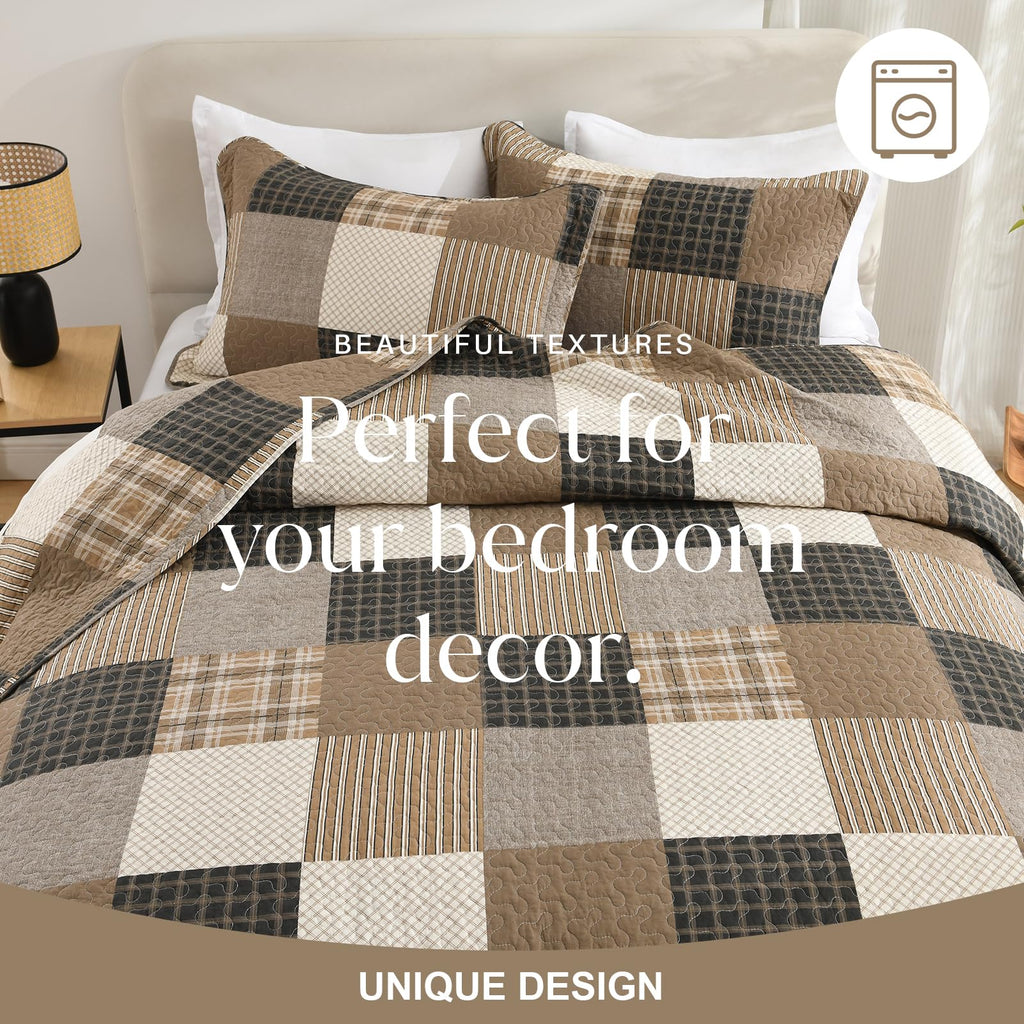 100% Cotton Quilt Set, Farmhouse Patchwork Bedspread