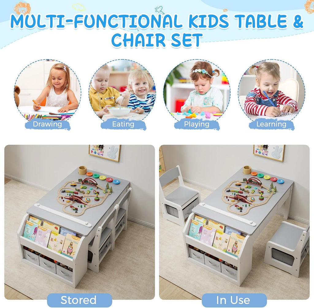 In-1 Kids Art Table and Chairs, Toddler Table and Chair Set, Craft Play Desk for Kids, Convertible Art Easel