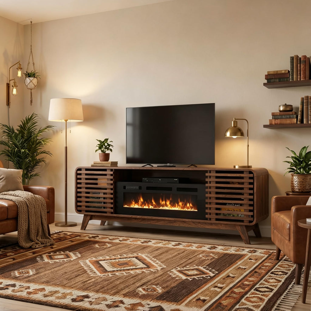 70" Fireplace TV Stand, Walnut