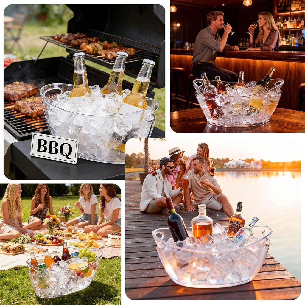 Ice Bucket , Clear Acrylic Ice Wine Buckets for Parties, Beverage Tub - Set of 2