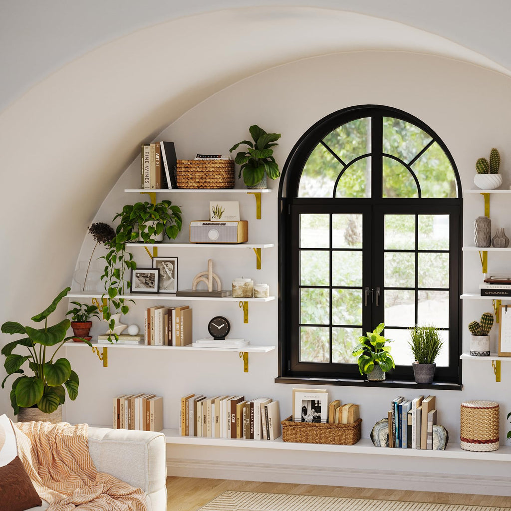 Long Wall Shelves, 31.5Inch Wooden Wall Mounted Shelves, Set of 4