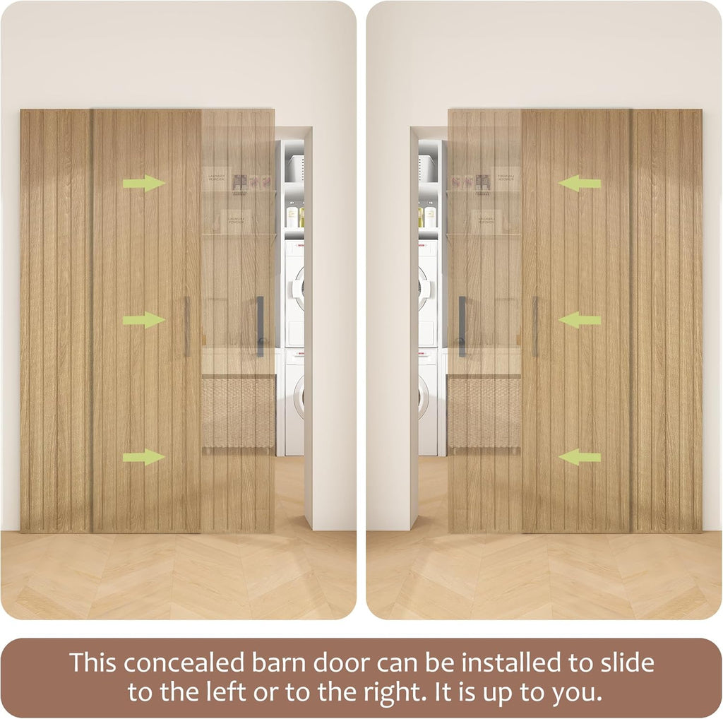 42"x84" Concealed Sliding Barn Door with Soft Close Hardware Kit, Light Brown Hidden Door for Openin
