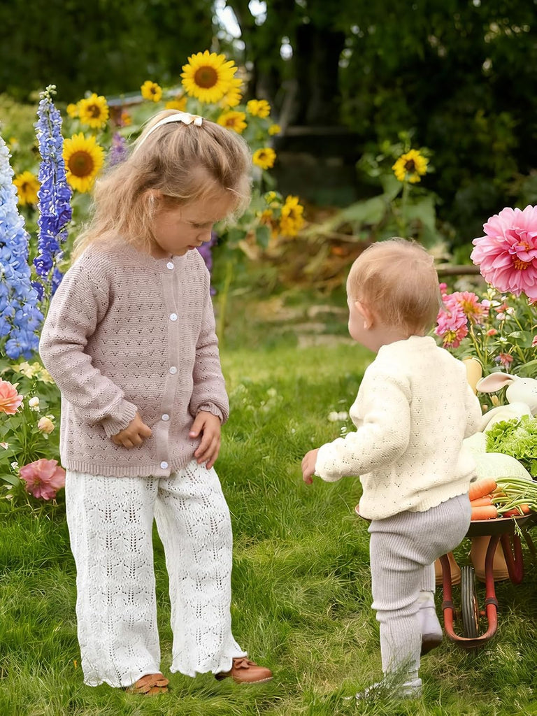 Baby Girl Sweater Knit Toddler Cardigan Long Sleeve Button Up Hollow Crochet Sweater