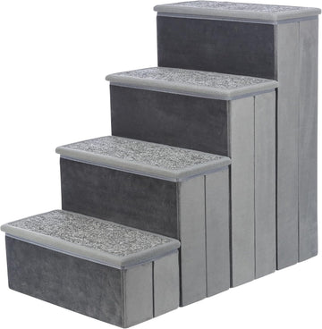 4-Step Velour Pet Stairs, Gray