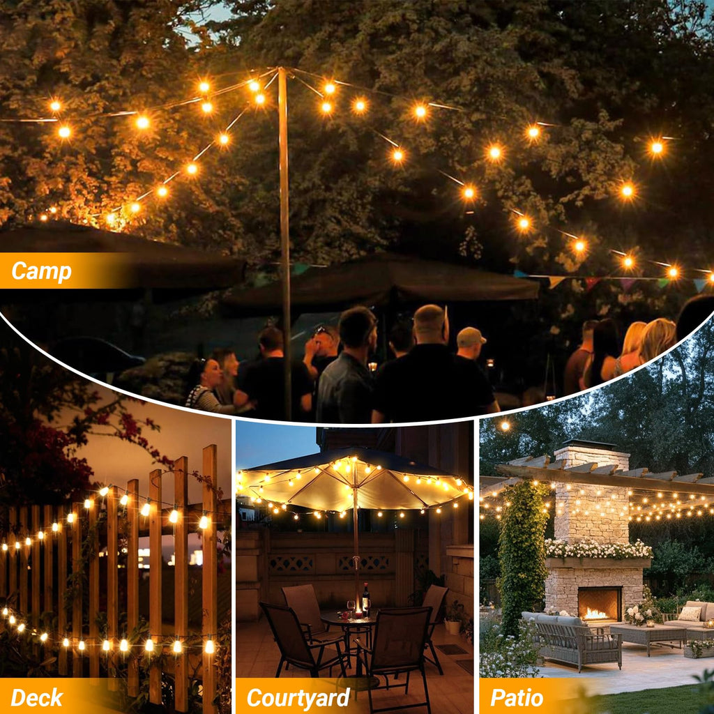 LED Outdoor String Lights Patio Lights with 52 Shatterproof ST38 Vintage Edison Bulbs, Outside Hanging Light