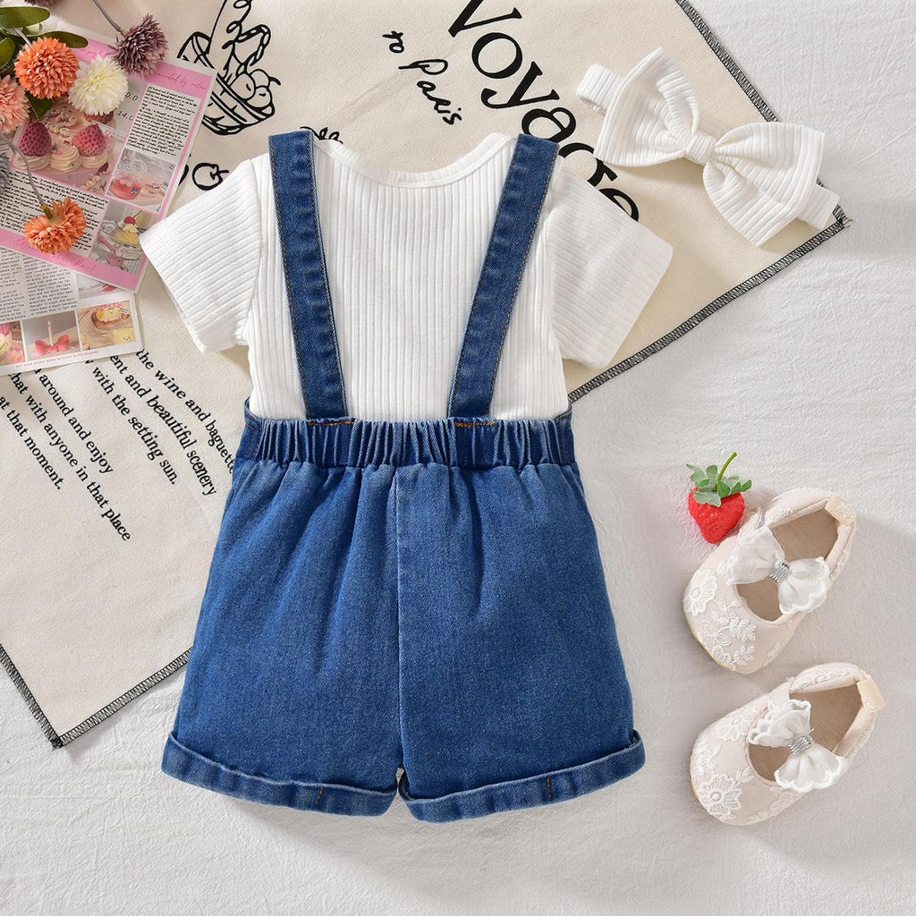 Baby Girls Denim Overall Shorts Set Short Sleeve Romper Jean Shortall Outfit