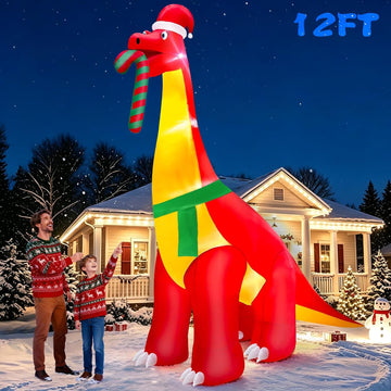 12 Ft Christmas Inflatables Dinosaur Outdoor Decorations, Giant Christmas Blow up,Built in LED Lights, Xmas
