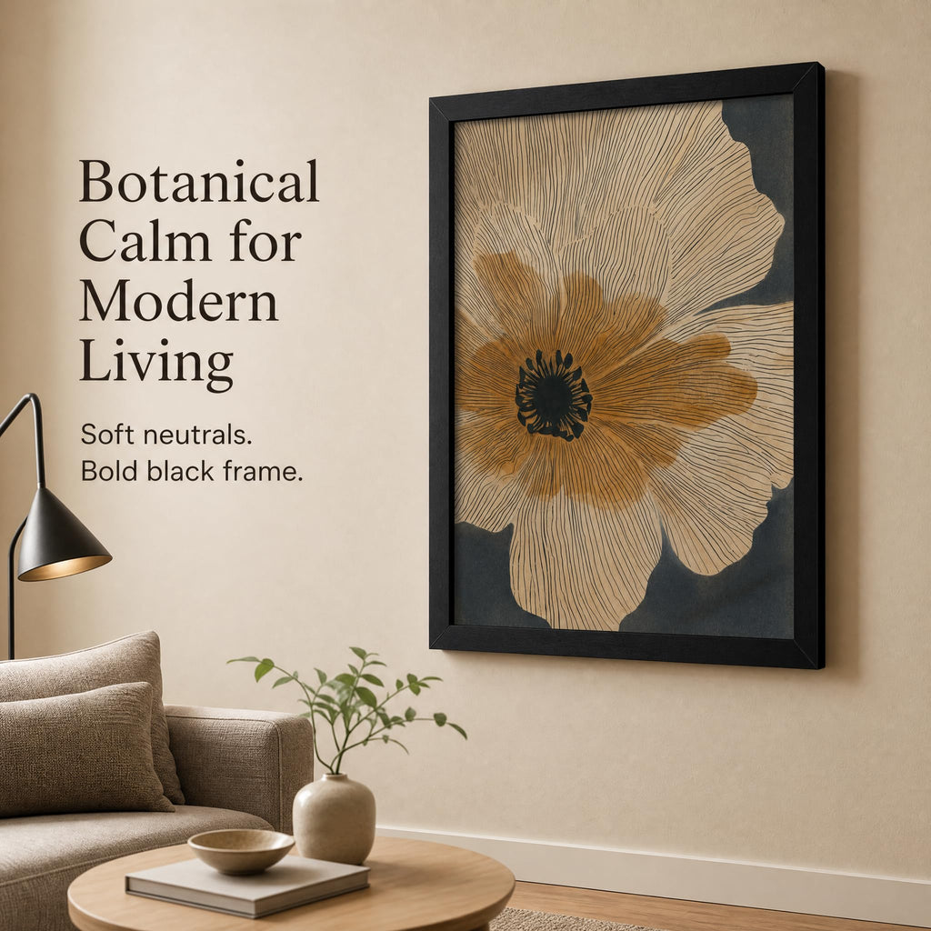 Modern Abstract Botanical Wall Art Minimal Mid Century Floral Art Print Beige Orange Line Flower Painting Picture