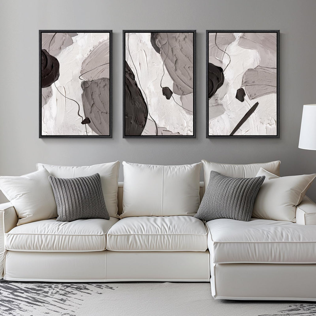 Large Framed Black White Grey Abstract Wall Art, 24x36 Inch