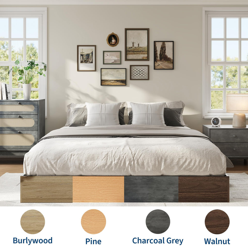 Wood Platform Bed Frame, Full Bed Frame Without Headboard