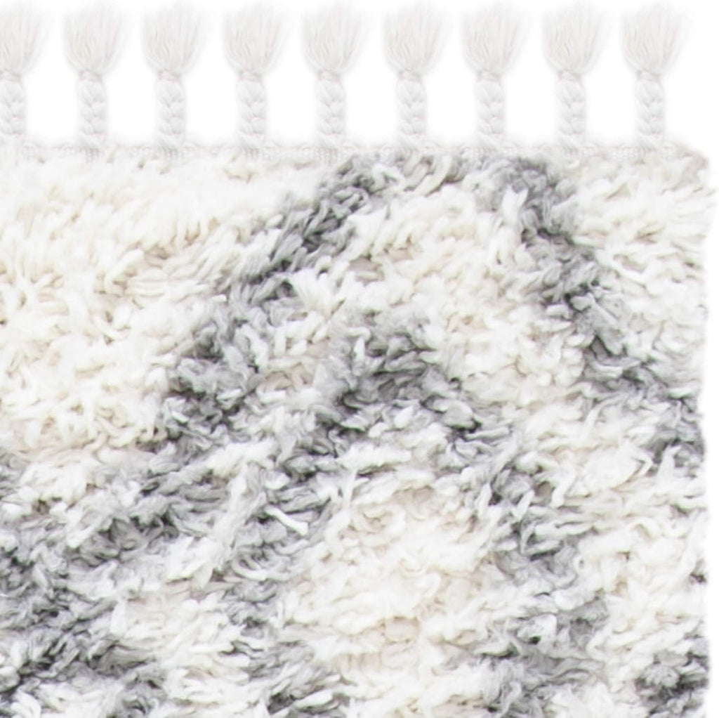 Moroccan Tassel Shag Collection Area Rug, Ivory & Light Grey, Boho, Non-Shedding & Easy Care, 1.5-inch