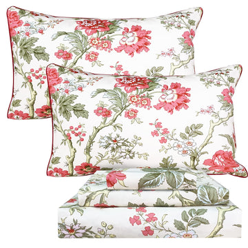 100% Egyptian Cotton Sheet Sets - Queen Vintage Rose Floral Bedding - Super Soft Farmhouse - Deep Pocket Fitted Sheet