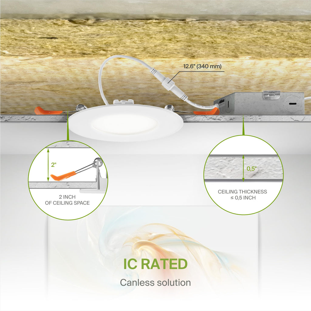 6 Pack 3 Inch LED Recessed Light 6W, 5 CCT 2700K-5000K CRI90+, IC Rated Ultra Thin Dimmable Ceiling Lights with J