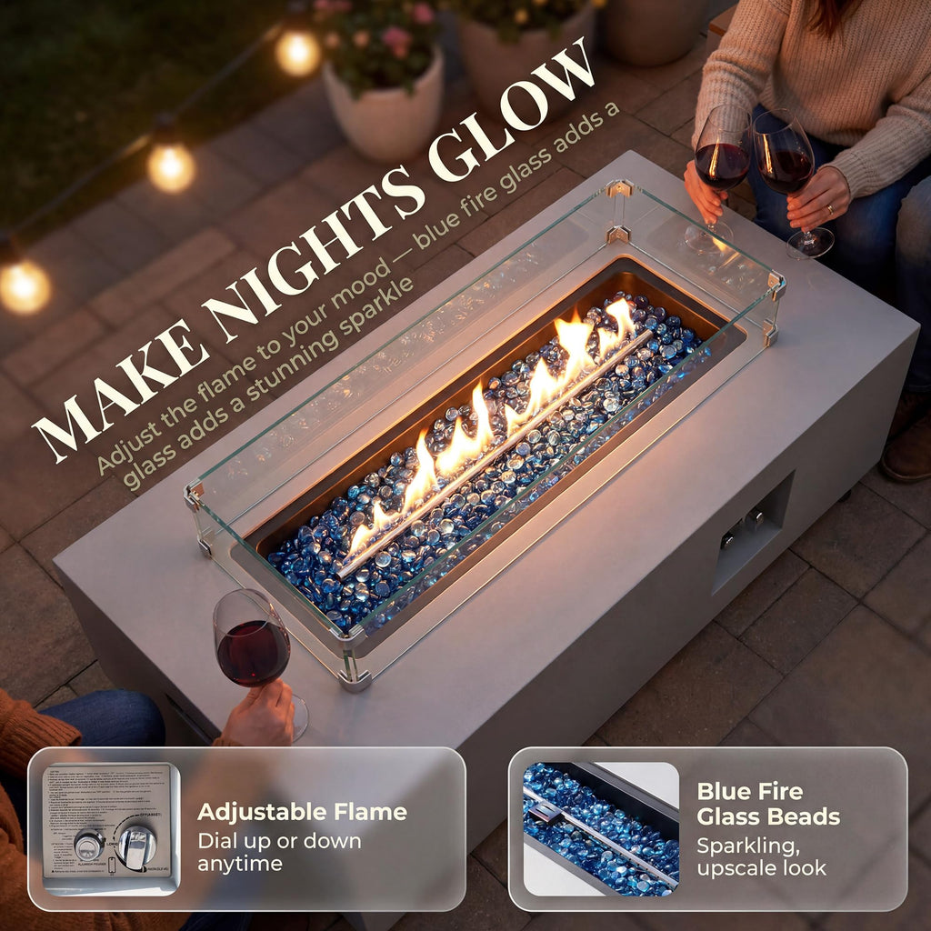 42" Rectangle Propane Fire Pit Table, Outdoor Natural Gas Firepit