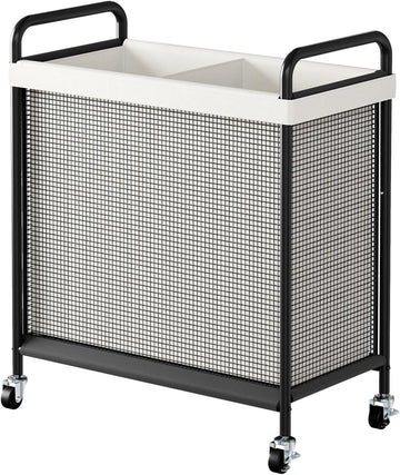 Rolling Laundry Hamper 2 Section, 100L Laundry Basket with Wheels | Double Laundry Sorter with Metal Handle and