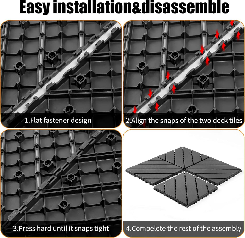 44Pcs Interlocking Deck Tiles, Non-Slip Outdoor Flooring 12" Patio Tiles Outdoor Interlocking All Weather, for Garden