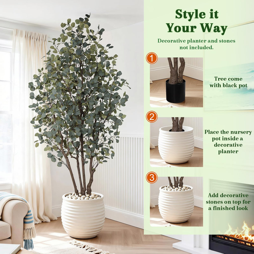 Artificial Eucalyptus Tree 8FT, Large Faux Eucalyptus Tree for Indoor Decor