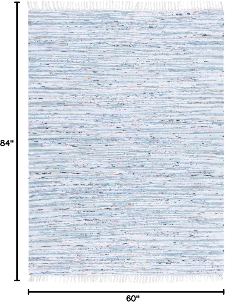 Rag Rug Collection Area Rug - 5' x 7', Light Blue & Multi, Handmade Boho Stripe Cotton, Ideal for High Traffic Areas