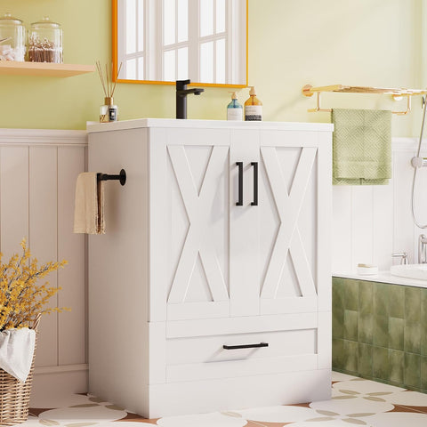 24" Bathroom Vanity with Sink, Bathroom Storage Vanity Sink Cabinet with 2 Doors ＆ 1 Drawer Space