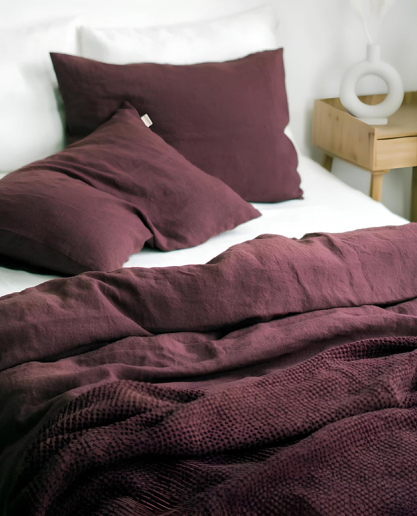 Burgundy Linen Bedding Set Stonewashed Duvet Cover and Custom Linen Duvet Cover 3 Pcs Comforter