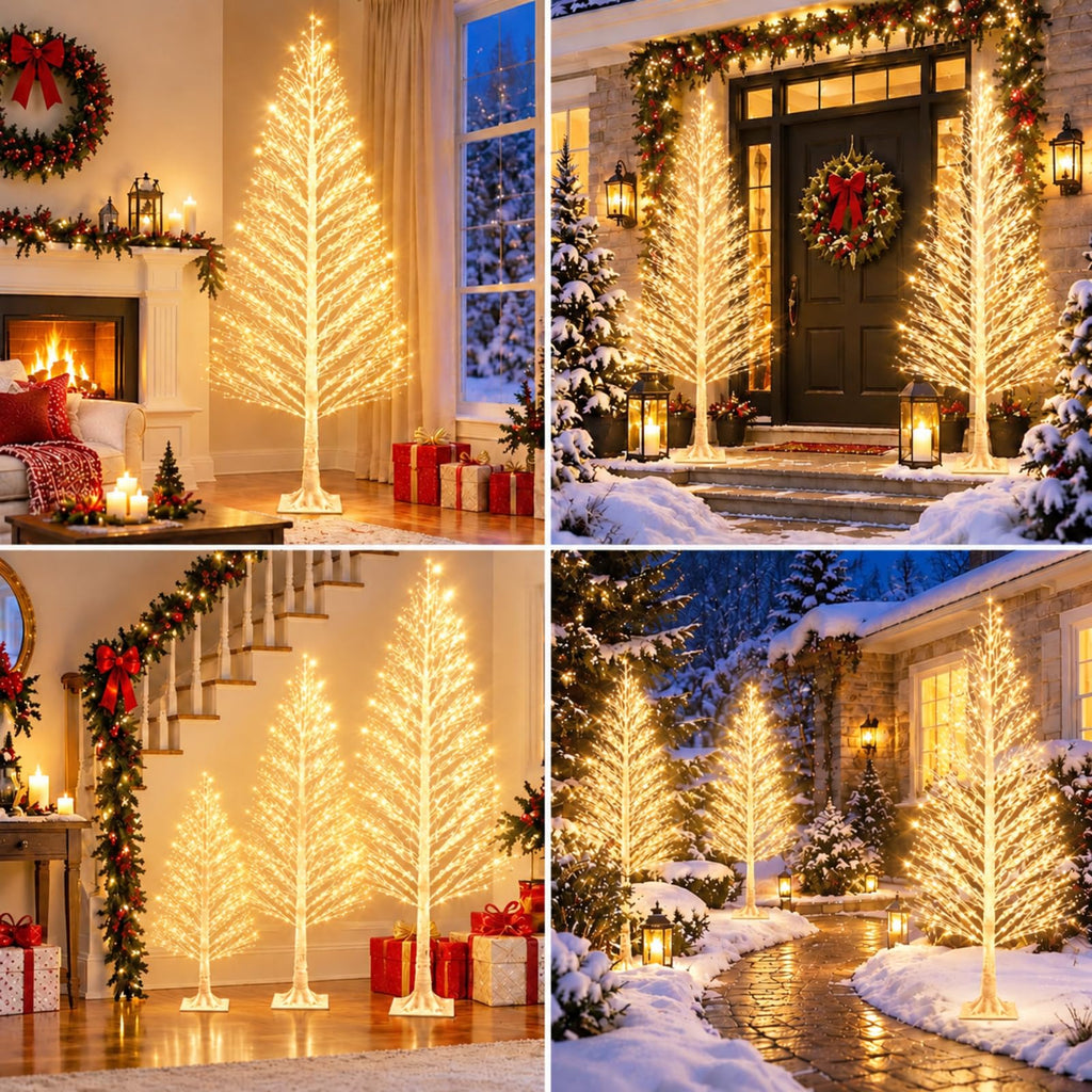 2 Pack 4ft/6ft-600led/1100led Christmas Lighted Birch Tree