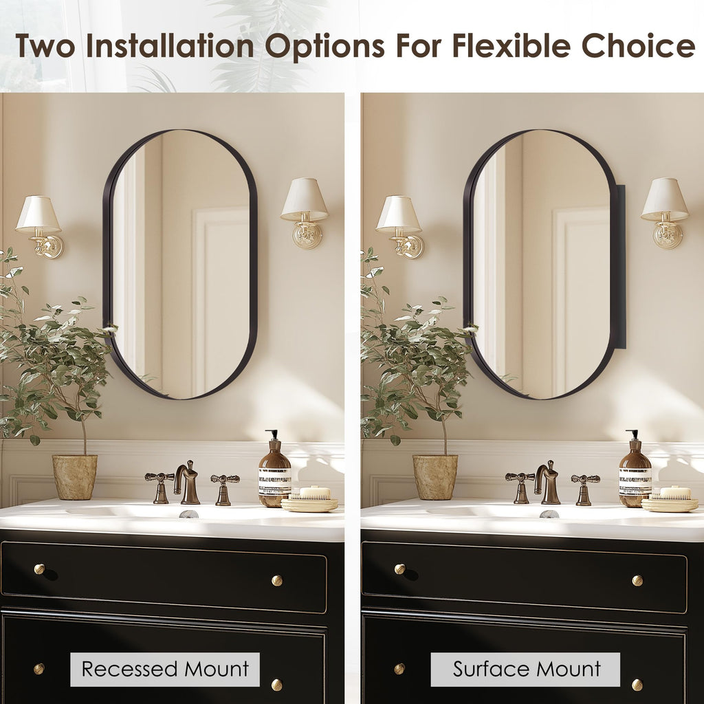 Medicine Cabinet with Mirror, 21x34 Oval Mirror Cabinet, Wall Mount Recess Bathroom Vanity Mirror with Storage with 2