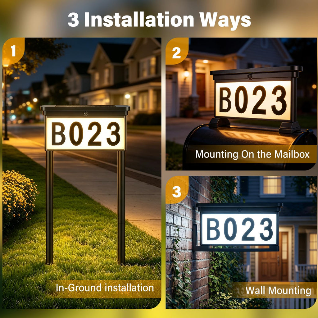 Solar Address Sign, Double-Sided LED Solar House Numbers for Outside