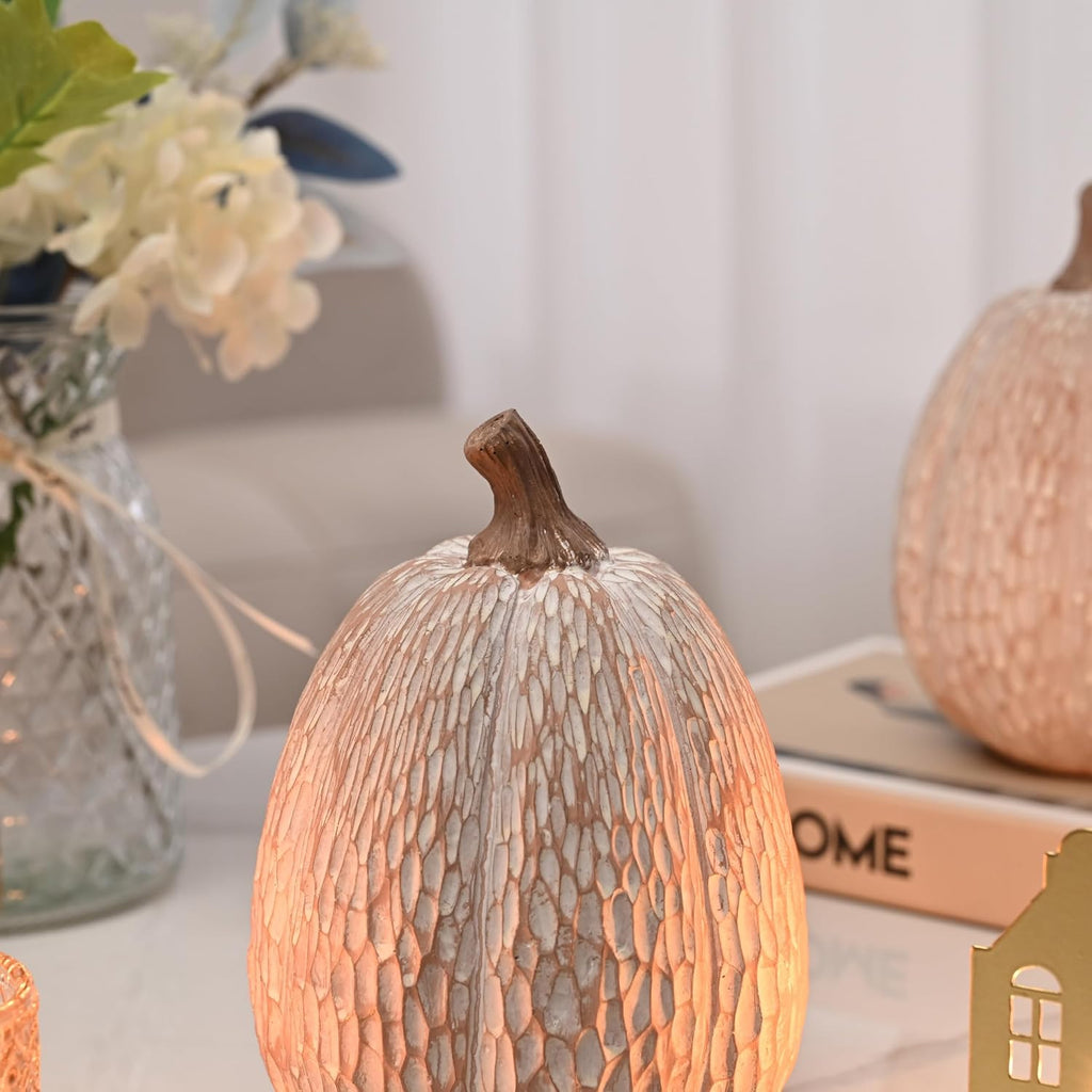 Artificial Pumpkin Decor, Brown and White Decorative Pumpkins - Set of 2