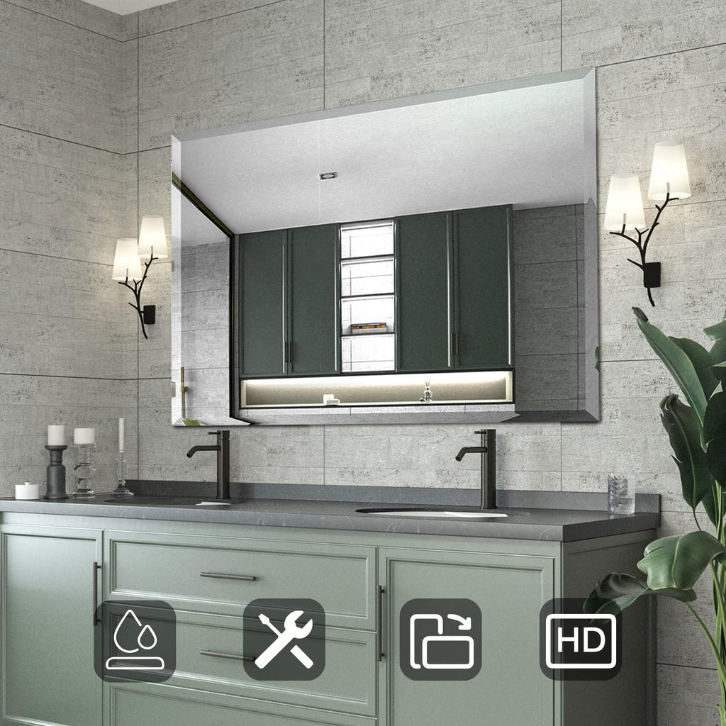 Beveled Mirror 40x32 Frameless Bathroom Wall Mirror Shatterproof