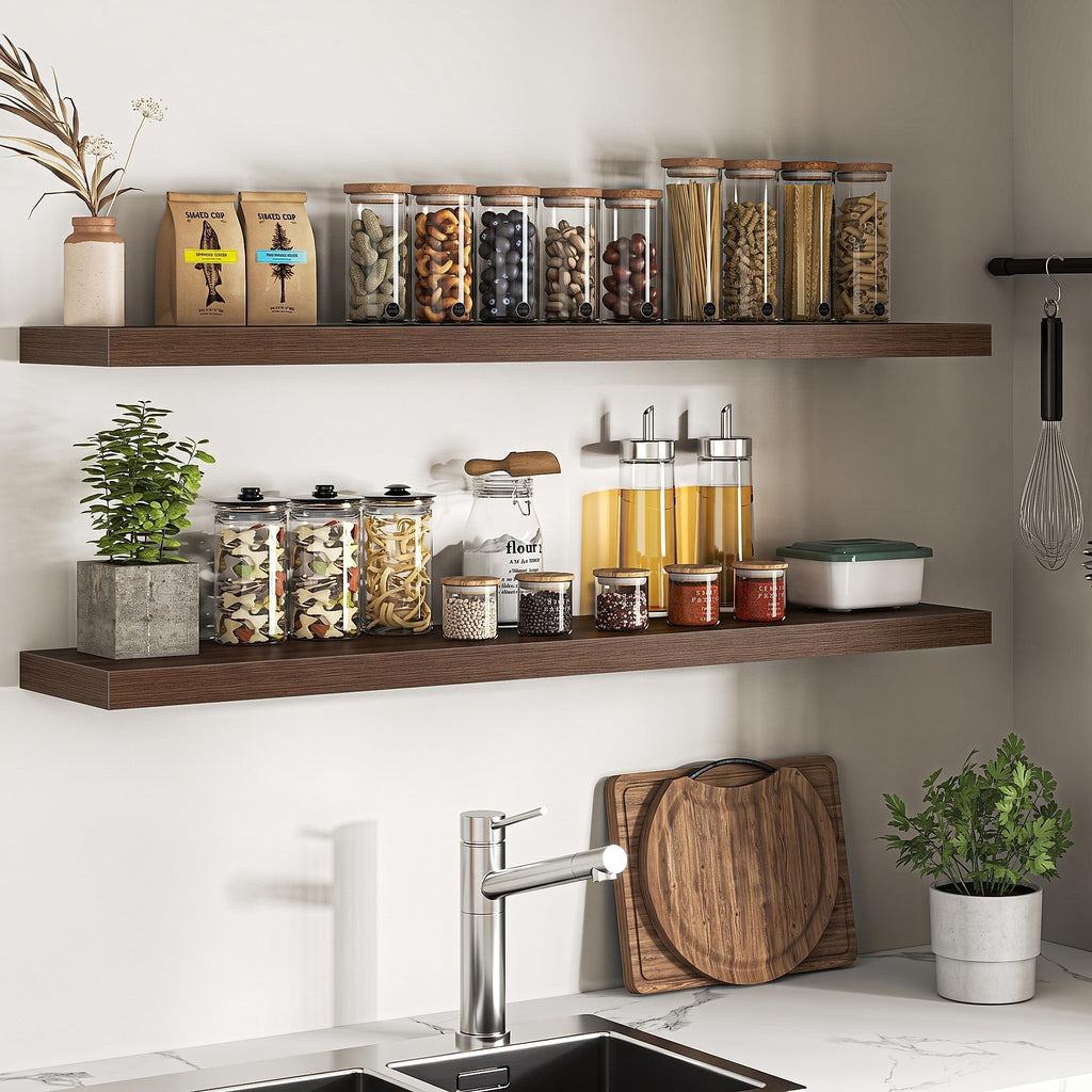 55 Inch Floating Shelves for Wall, 9.3"D Wood Gra, Set of 2