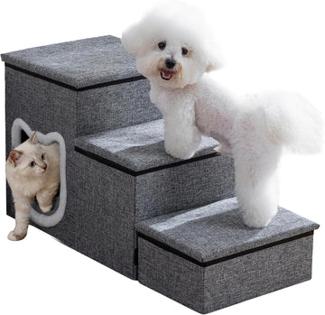 Pet Stairs with Storage and Condo, Cat Stairs for Old Cats, Grey