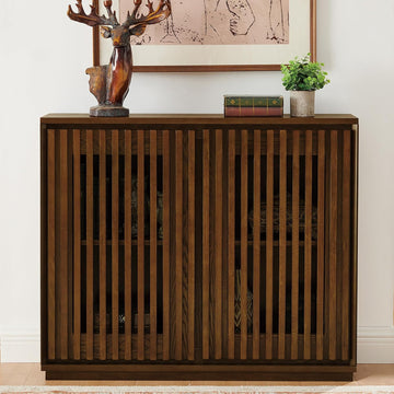 39" Walnut Narrow Sideboard Buffet Storage Cabinet | Walnut Wood Small Sideboard Storage Cabinet,Mid Century Modern