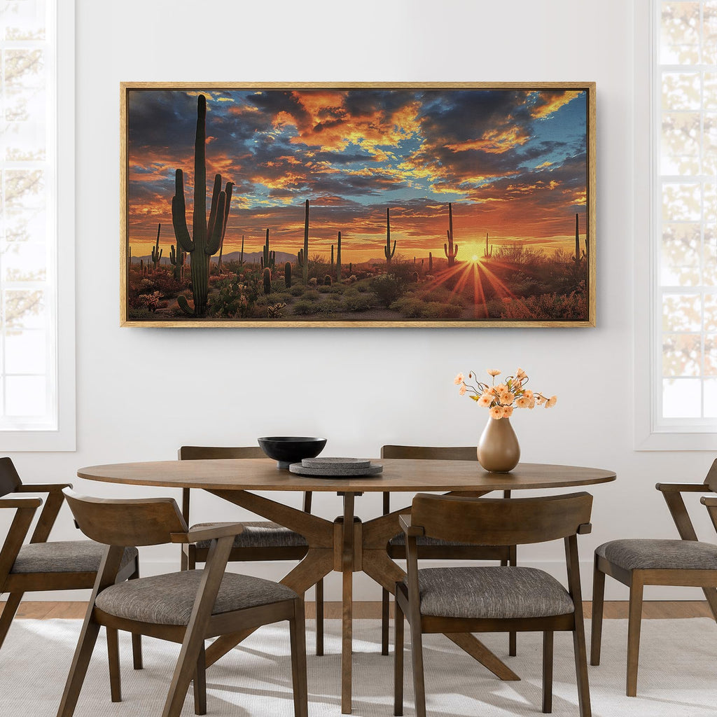 Extra Large Framed Canvas Print Wall Art Desert Sunset Illustrations Modern Art Calm Warm - 60"x30"