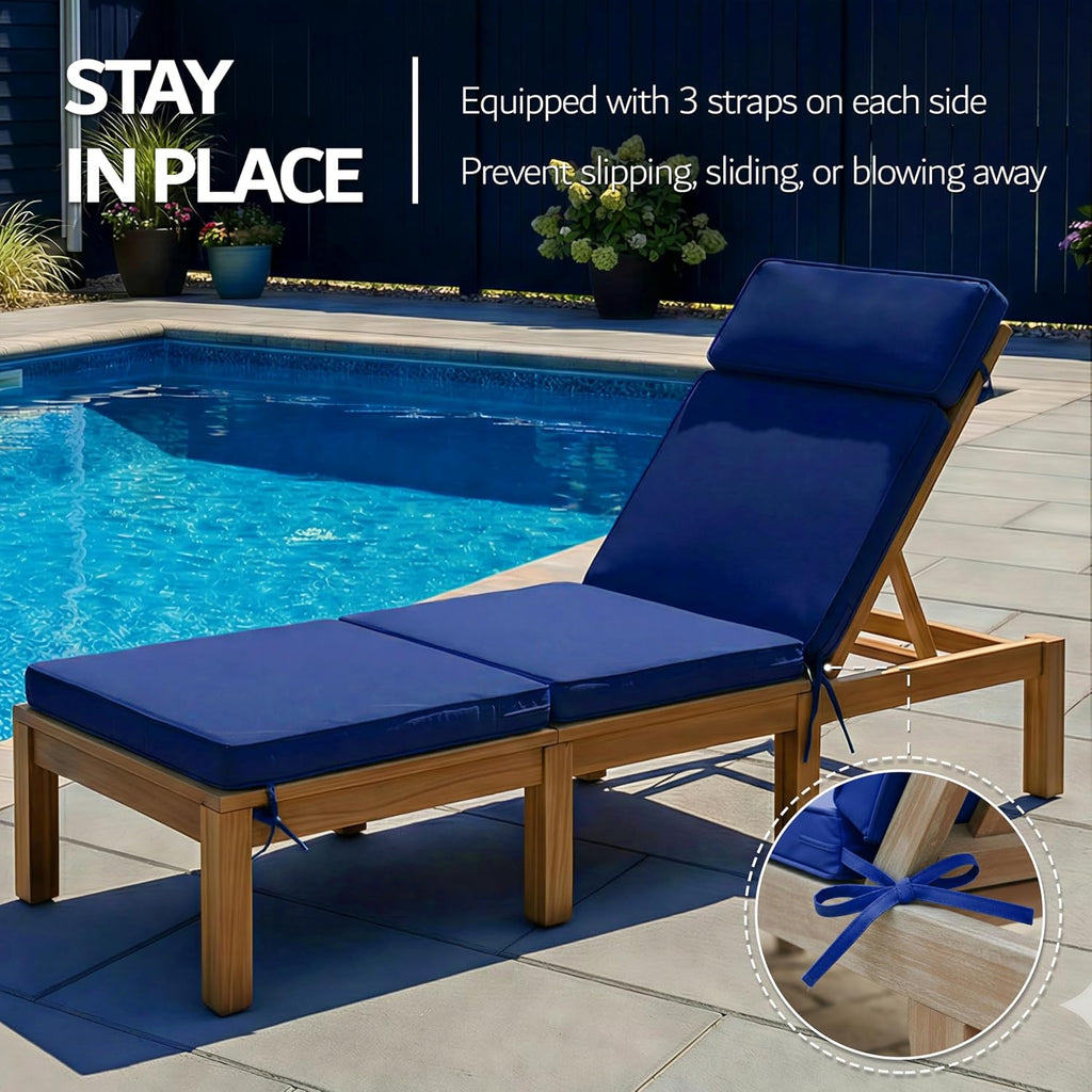 72 x 21 Inch Outdoor Chaise Lounge Cushions Set of 2 - Removable Cover, 4-Section Design, Water-Repellent &