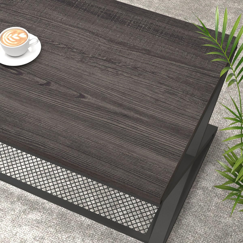 Wood Coffee Table, Center Table with Storage, Dark Gray Oak, 47 Inch