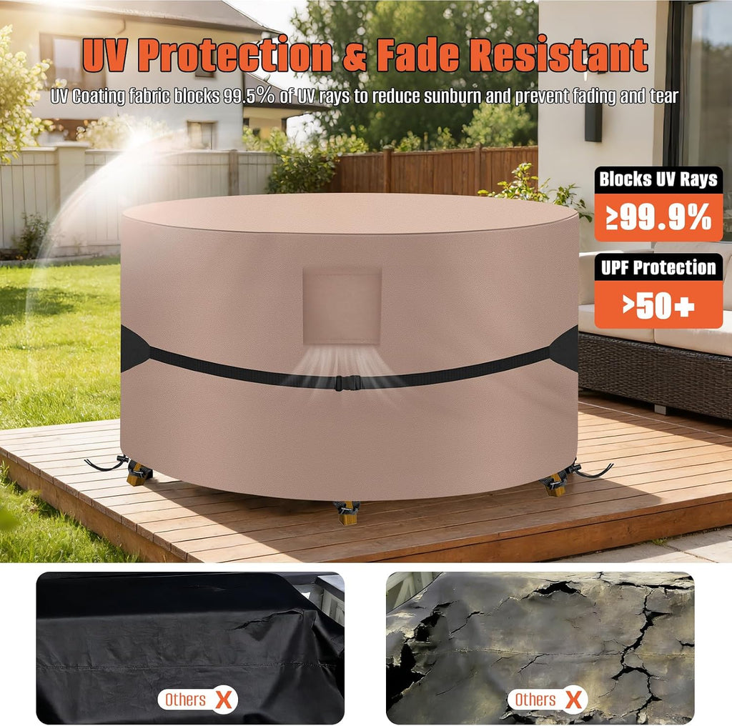Round Patio Table Cover 84" DIAx28 H, 600D Waterproof, Khaki | 600D Tear Resistant for Outdoor Dining Table and