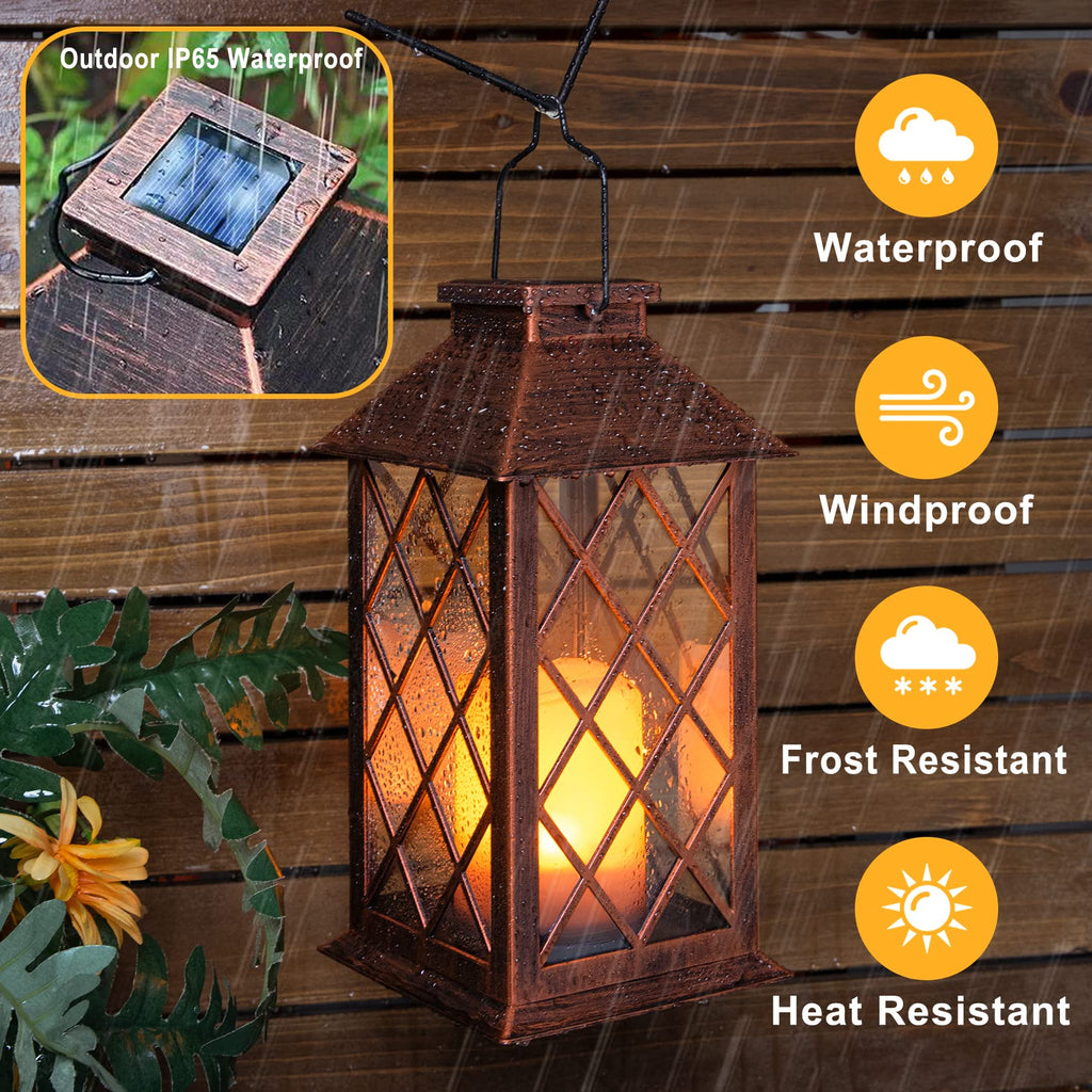 14" Solar Lanterns Outdoor Garden Lantern Waterproof LED Flickering Flameless Candle Mission Lights for