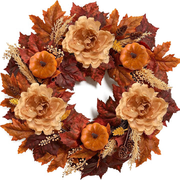 Fall Wreath for Front Door, Artificial Flowers for Outdoors