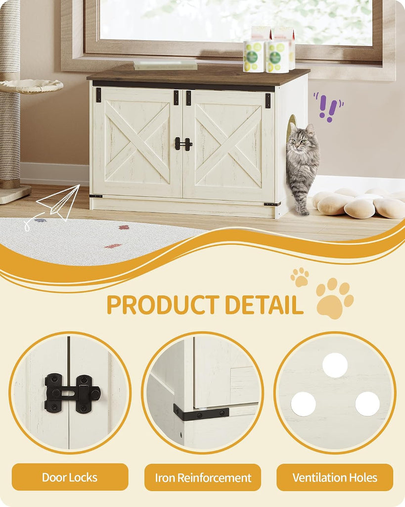 Cat Litter Box Enclosure, Hidden Litter Box Furniture with Divider